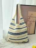 Striped Shoulder Cotton Woven New Large Hollow Straw Beach Bag