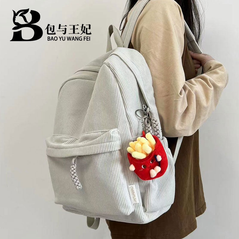 New Corduroy College Student Backpack Women'S Large Capacity School Bag Junior High School Student Solid Color Simple Travel Backpack For Men And Women