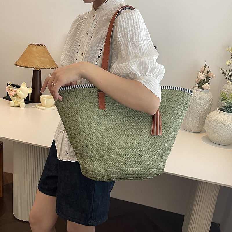 Minimalist Straw Large Handbag Unique Travel Vacation Shoulder Tote Bag