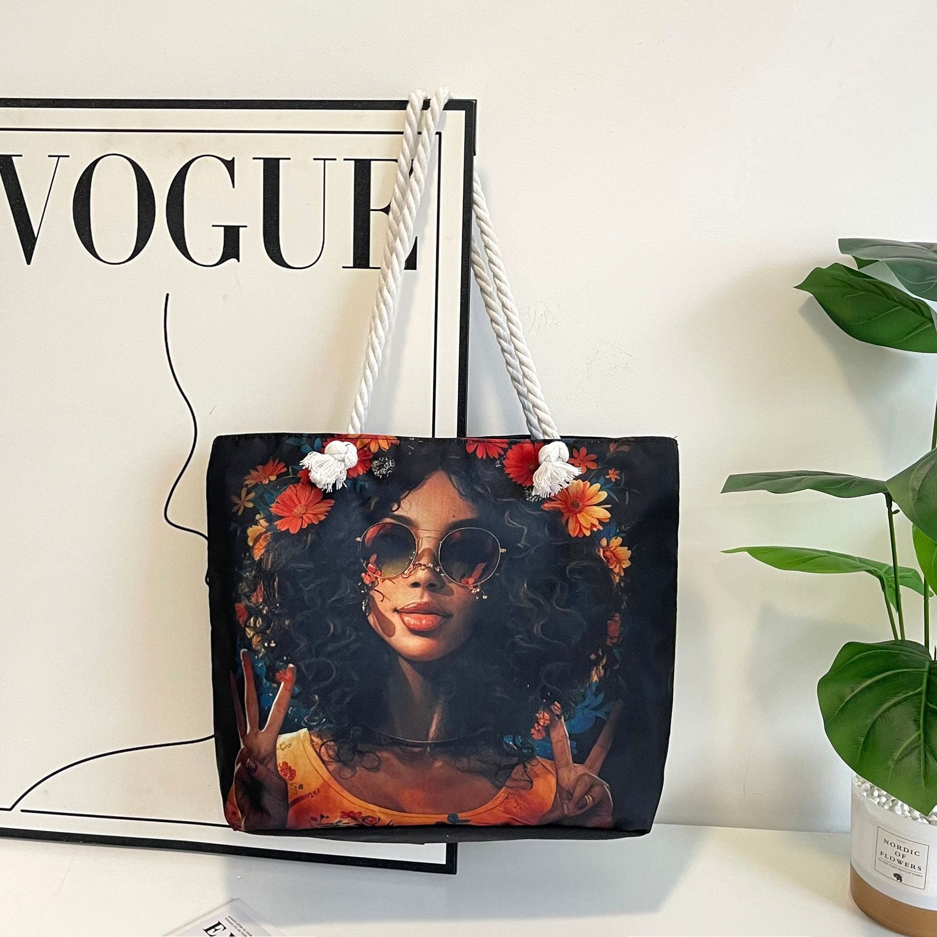 High-End Ethnic Canvas Hemp Rope Armpit Tote