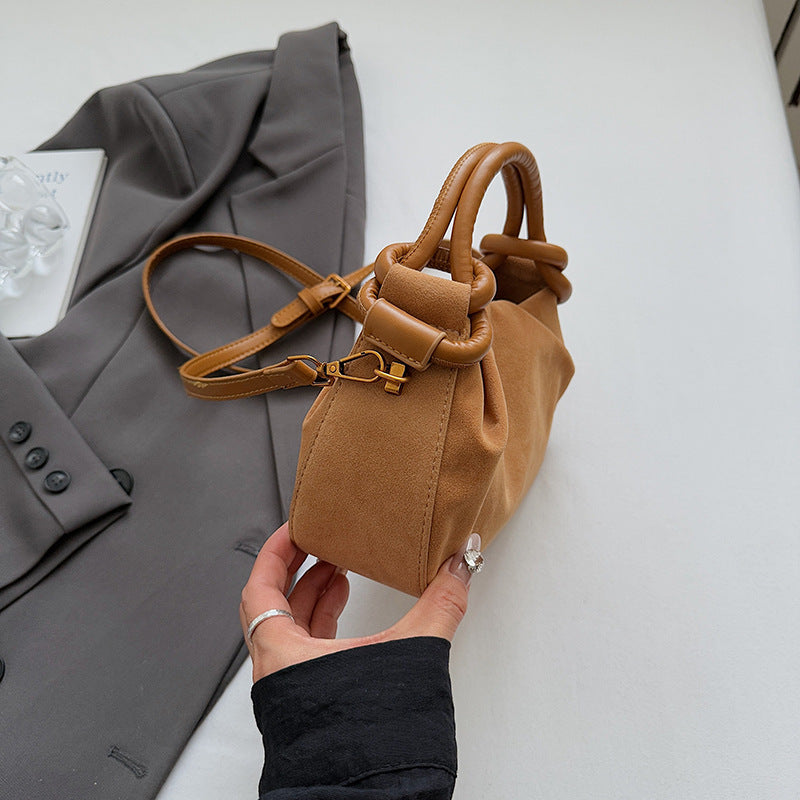 Vintage Suede-Look Mini Satchel Bag with Knotted Handle