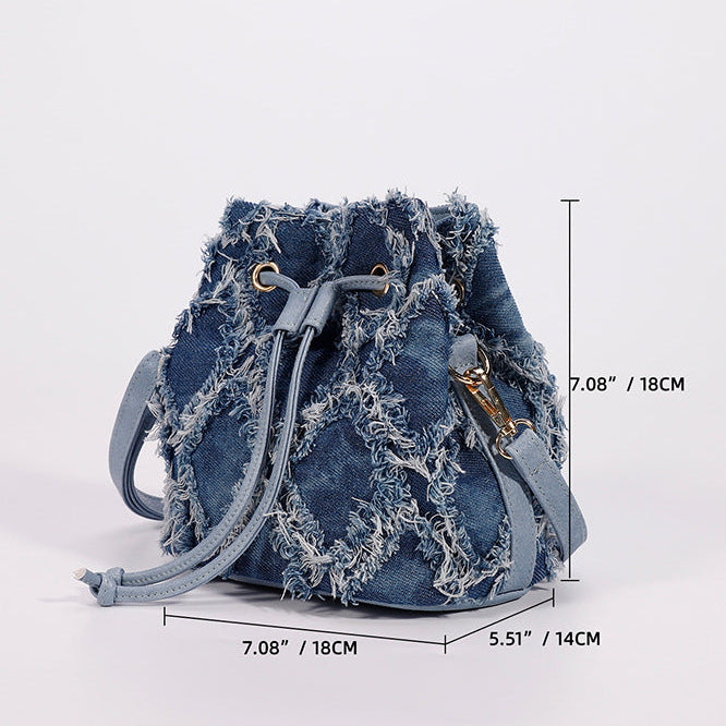 Women Tie-Dye Denim Bucket Bag, Niche Versatile Crossbody Bag