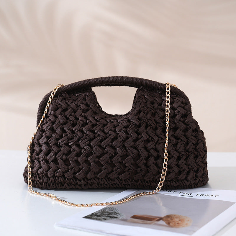 Hollow Clip Straw Woven Crossbody Beach Bag