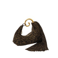 Suede Fringe Handbag with Metal Ring Handle