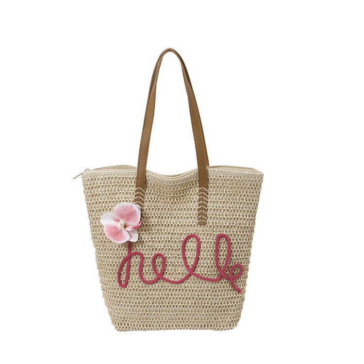 Beach Travel Straw 2026 New Fashion Letter Woven Shoulder Large Bag