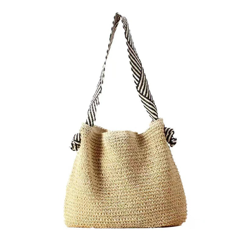 Women Korean Striped Straw 2026 New Solid Shoulder Vacation Bag