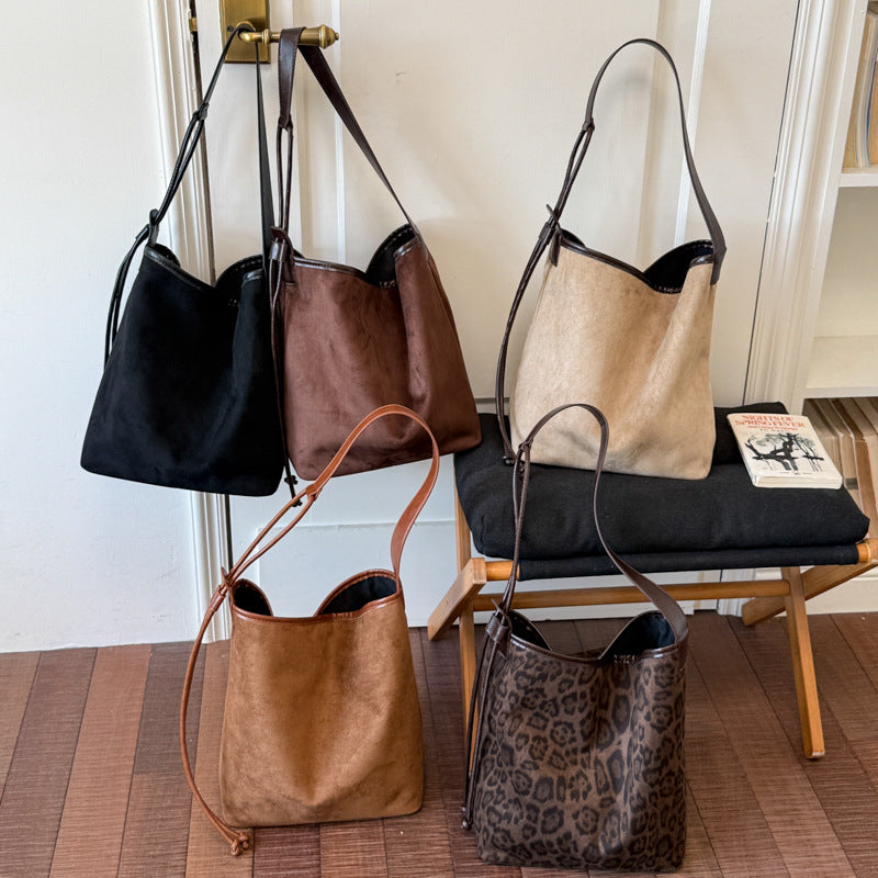 Cozy Fall Winter Suede Shoulder Bag with Adjustable Strap