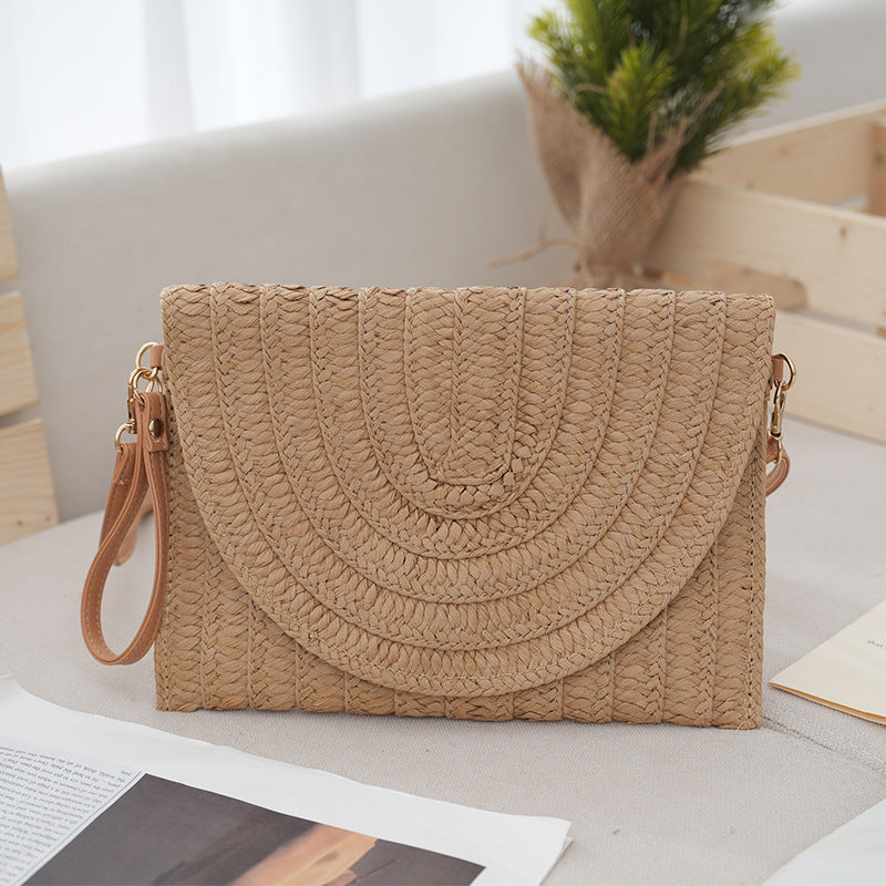 Corn Husk Straw Woven Large Capacity Beach Vacation Shoulder Tote Clutch Bag