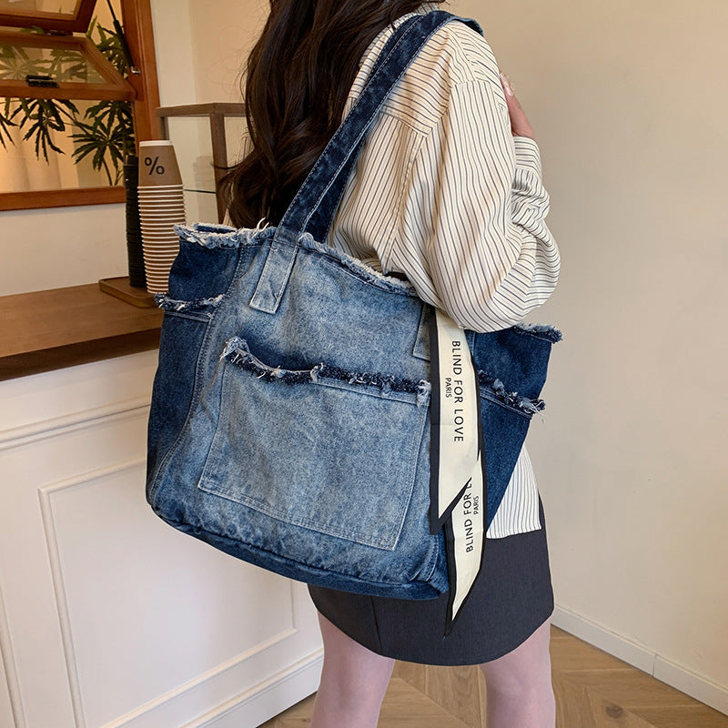 2026 Women Casual Denim Shoulder Large Tote Bag