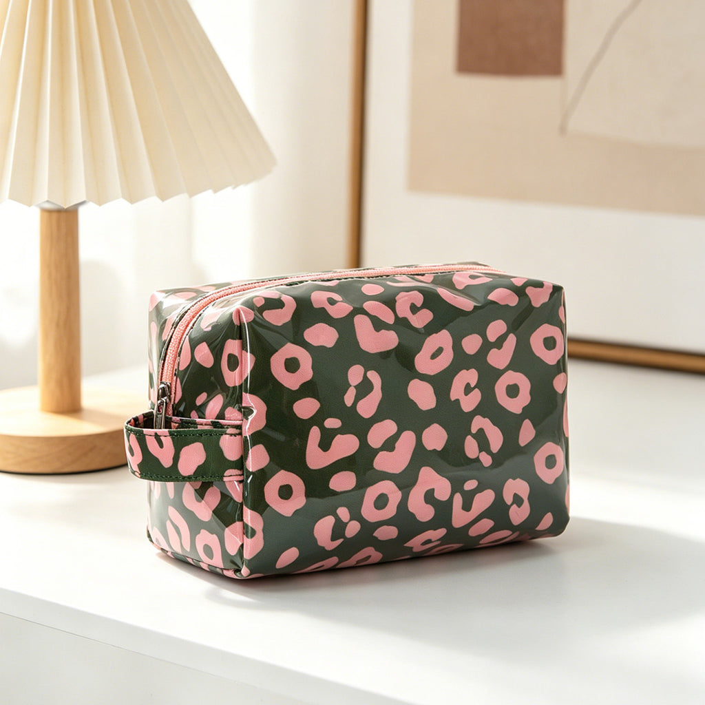 Leopard Print Glossy PVC Waterproof Portable Toiletry Bag