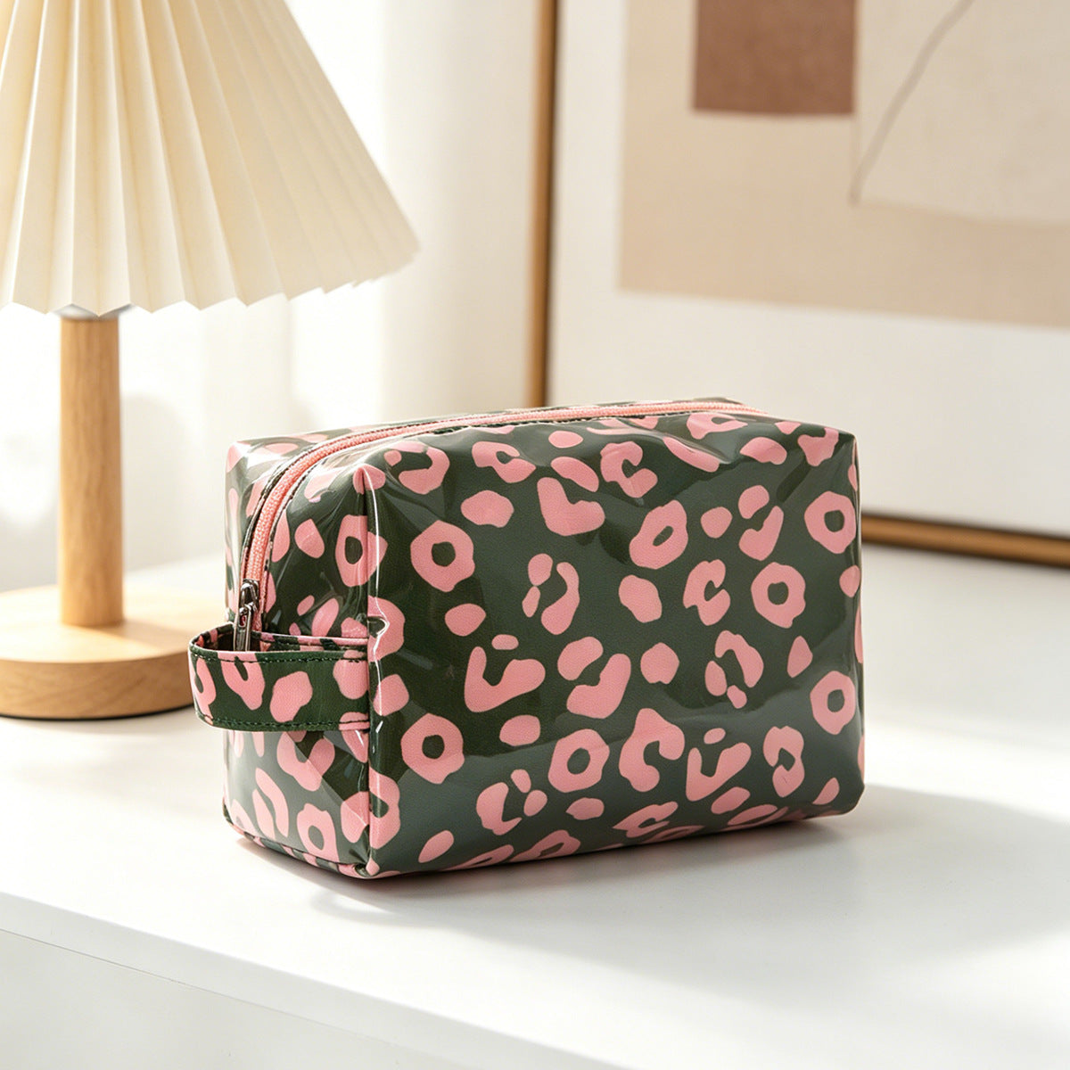 Leopard Print Glossy PVC Waterproof Portable Toiletry Bag
