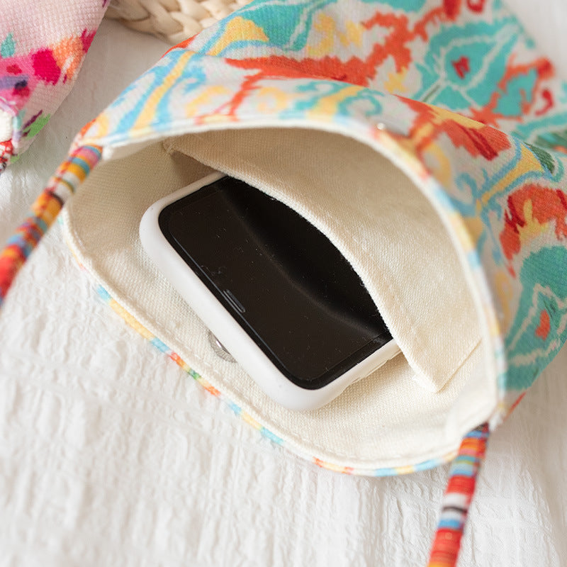 2026 Spring Summer New Ethnic Artistic Phone Crossbody Cloth Bag