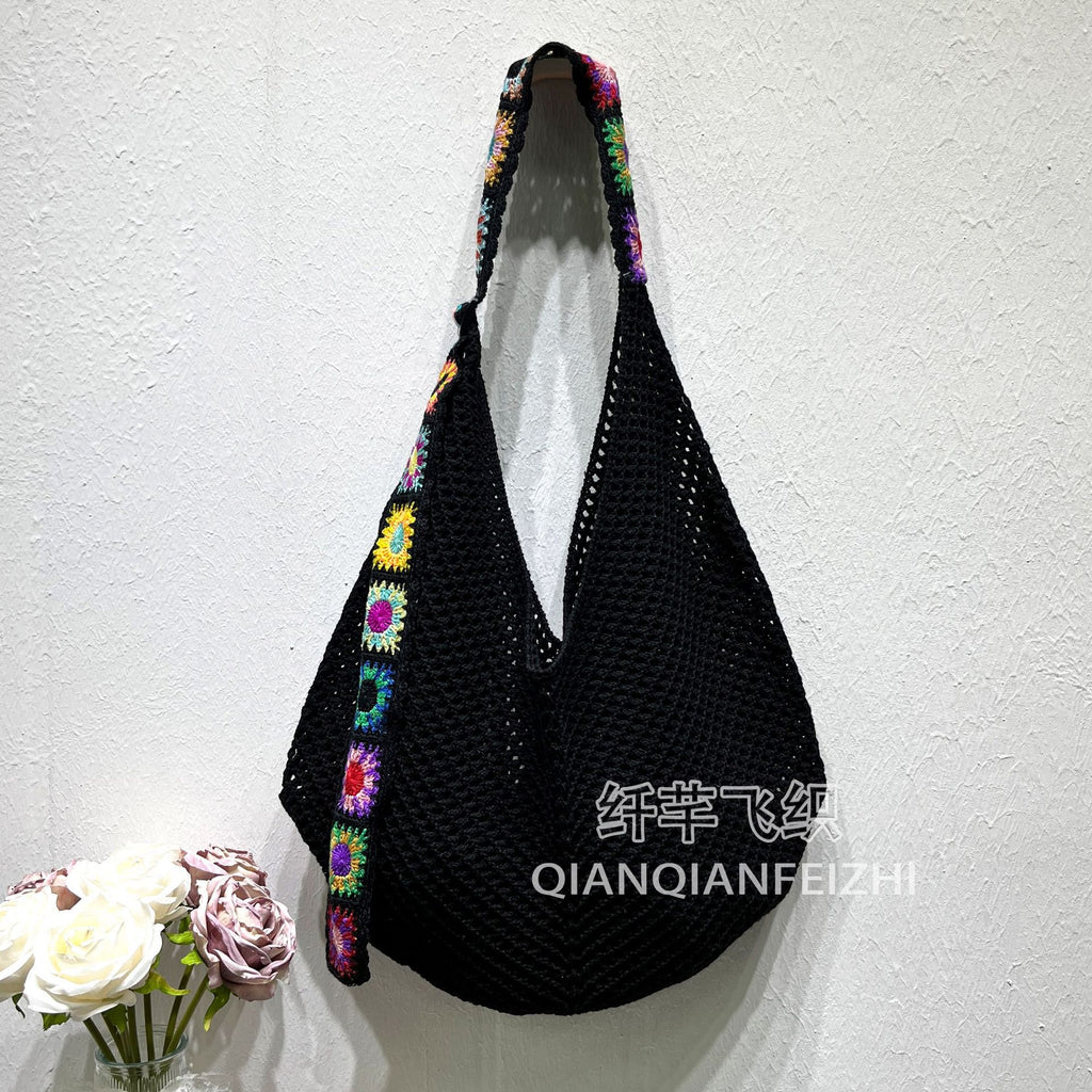 New Cross-Border Amazon Cross-Border Women'S Patchwork Knitted Hand Shoulder Bag Hot Sale Simple And Versatile Retro Knitted Bag