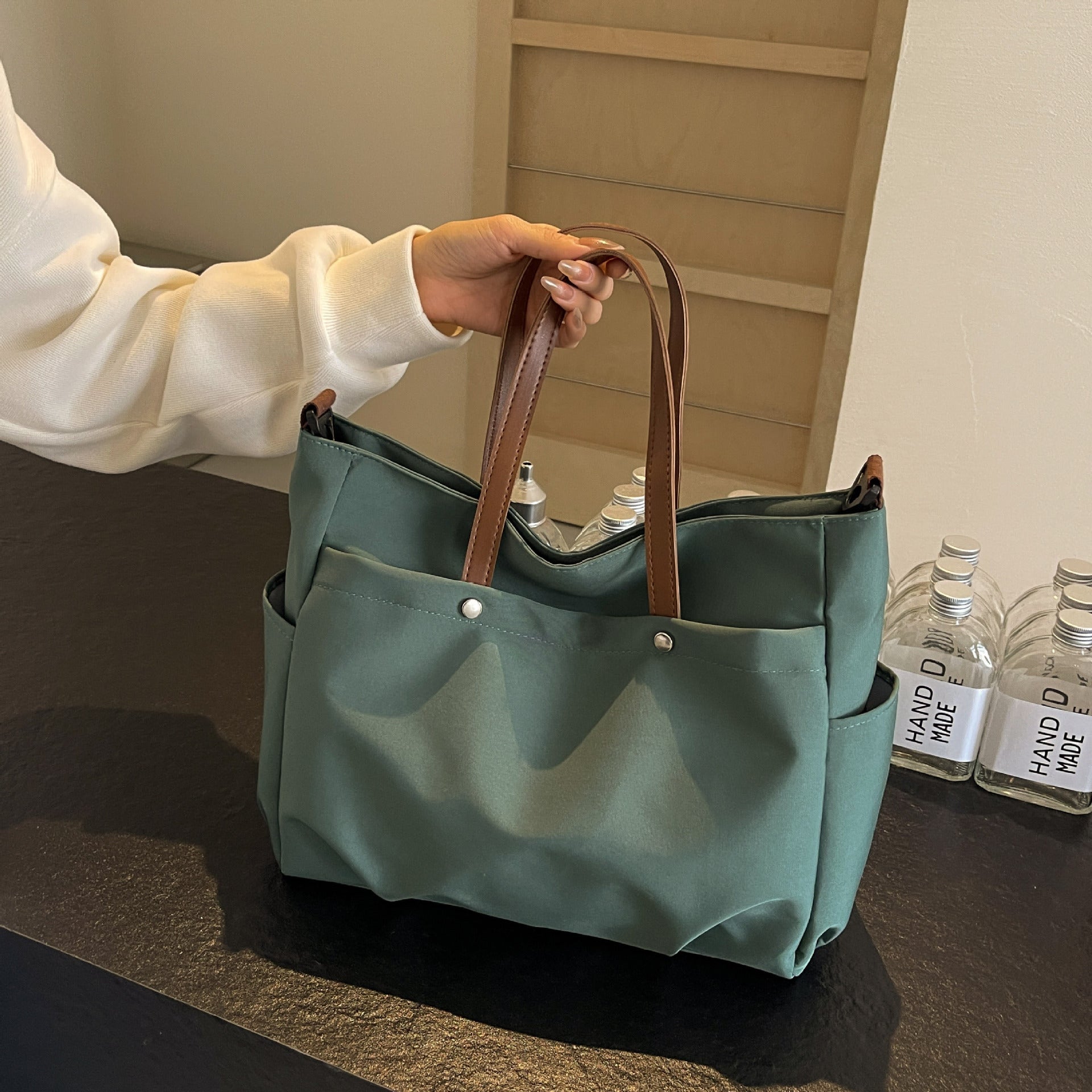 Large Canvas Tote Bag with Adjustable Crossbody Strap