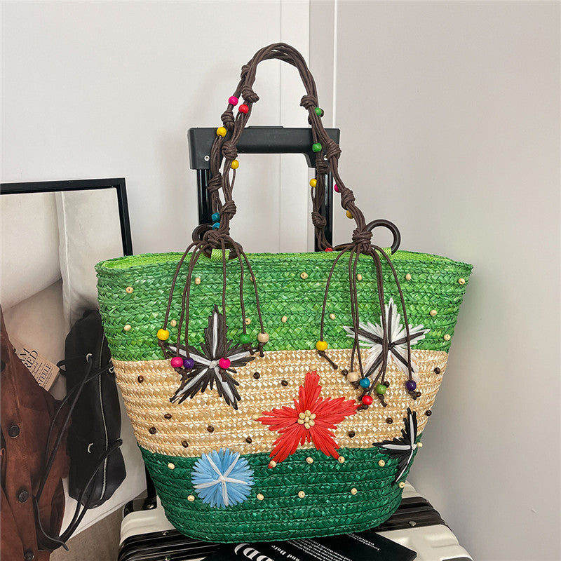 Women 2026 New Spring Beach Straw Ethnic Large Woven Shoulder Handheld Bag