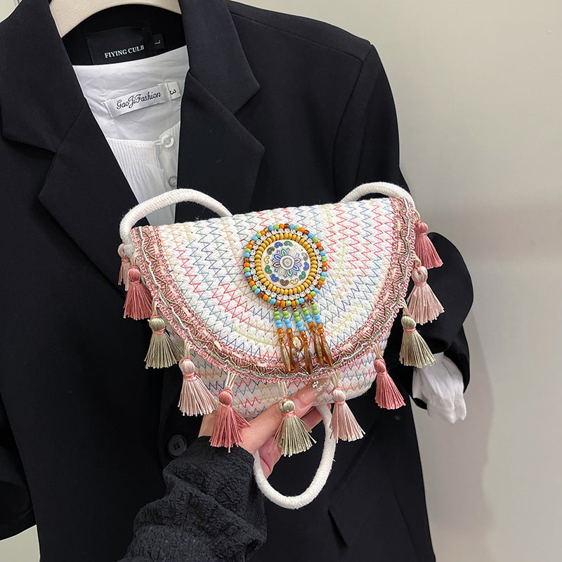 Women's Tassel Braided Shell Beach Crossbody Bag