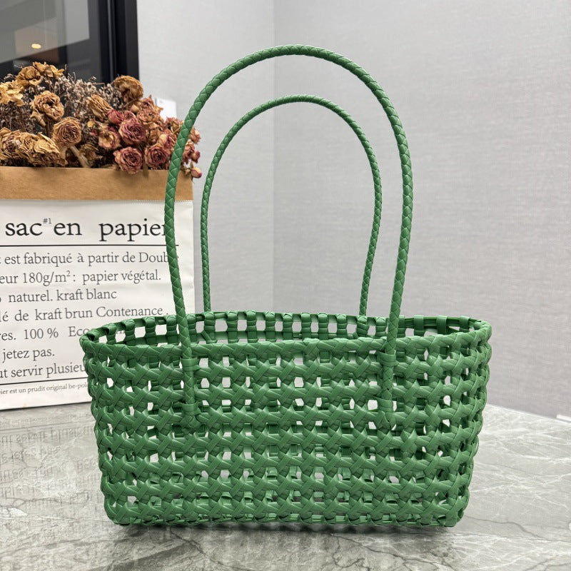 Candy Color Hollow Woven One-Shoulder Beach Bag
