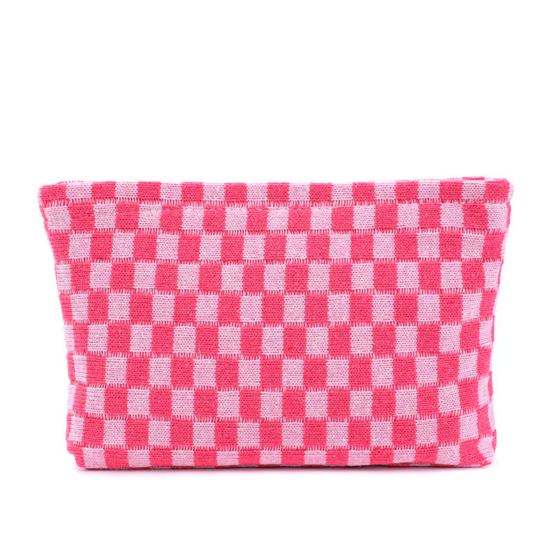 Wool Checkerboard Large Capacity Cosmetic Clutch Bag