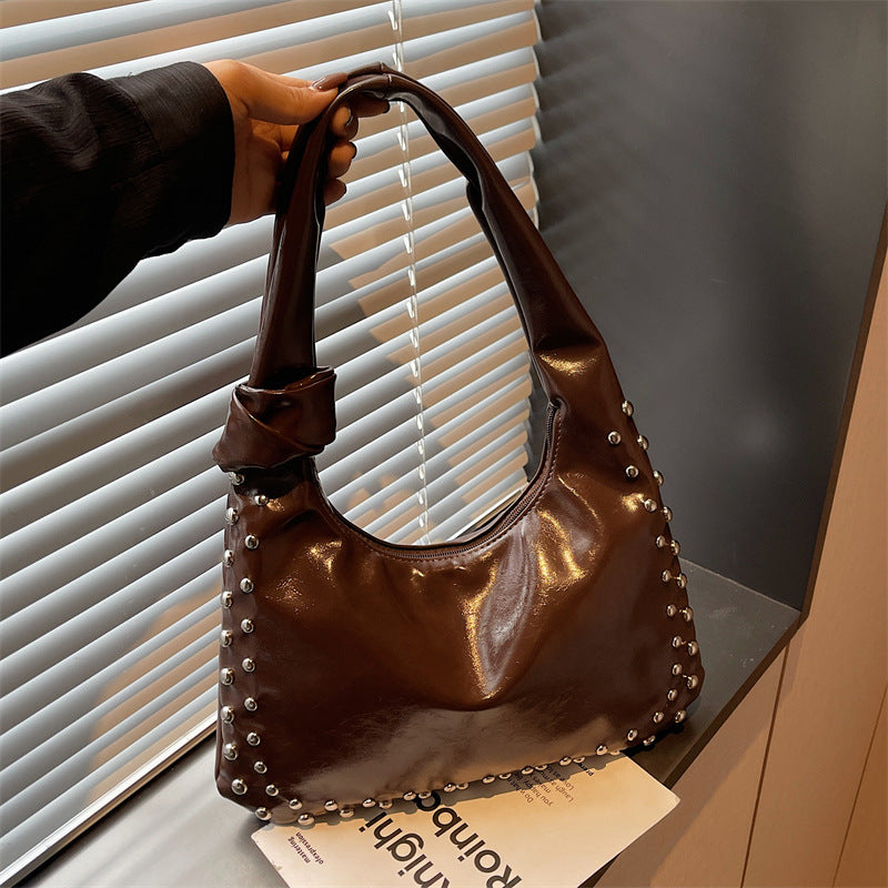 Slouchy Studded PU Shoulder Hobo Bag