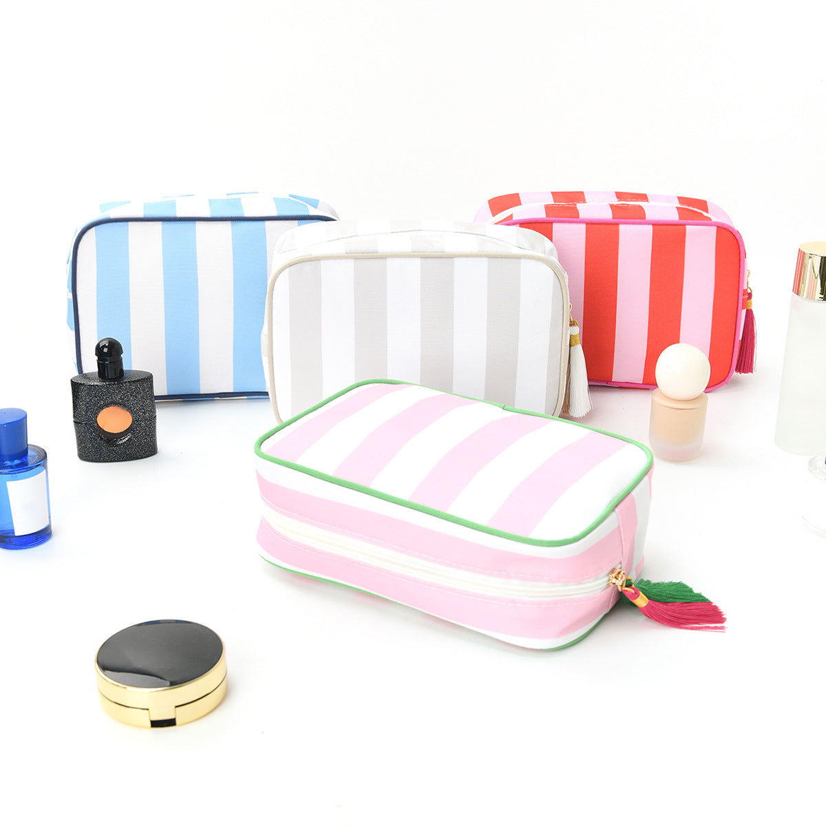 Striped Tassel Large Capacity Waterproof Cosmetic Travel Bag