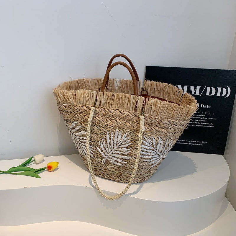 Women Straw Beach Summer Woven Shoulder Handheld Large Tote Bag