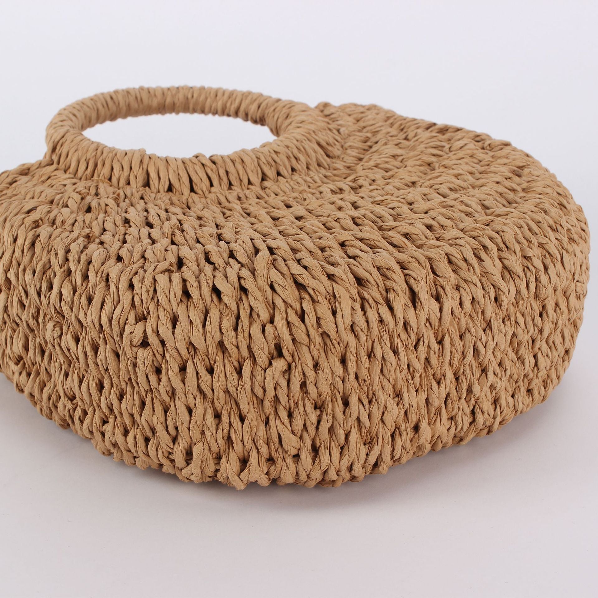 Simple Ins Popular Semi-Circle Straw Bag Beach Handwoven Bag Vacation Travel Hand-Carry Cross-Body Dual-Use Bag