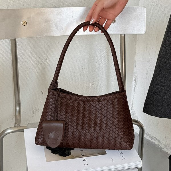 Vintage-inspired Woven Shoulder Bag with Matching Mini Pouch