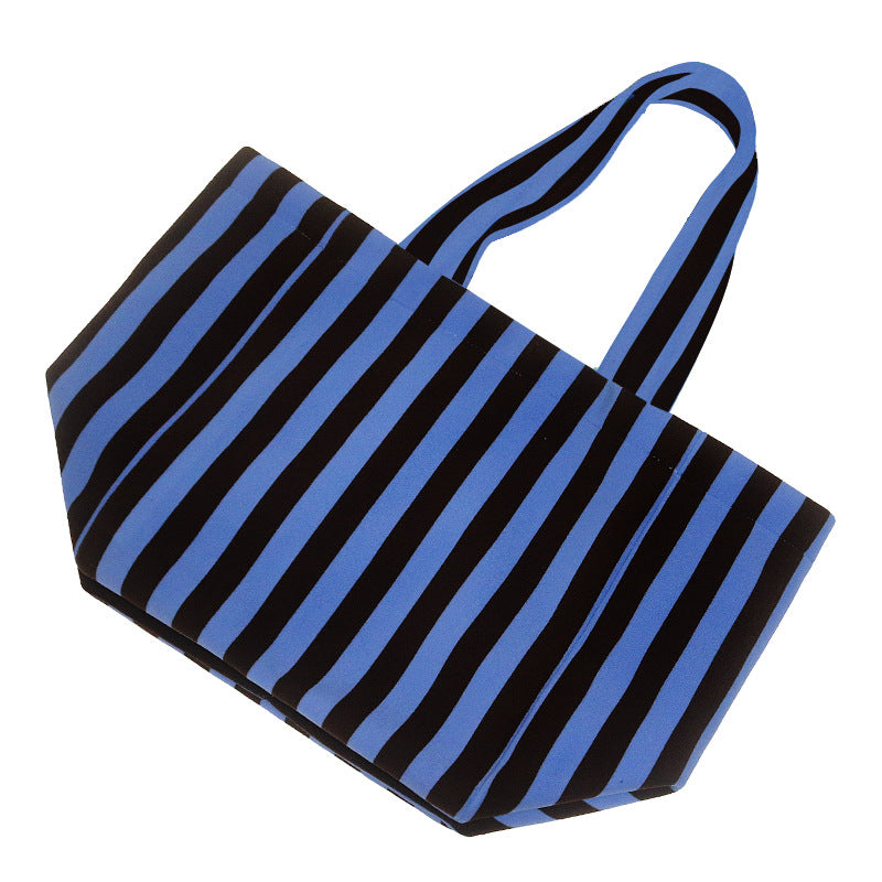 Striped Textured Magnetic Snap Carry Tote Bag