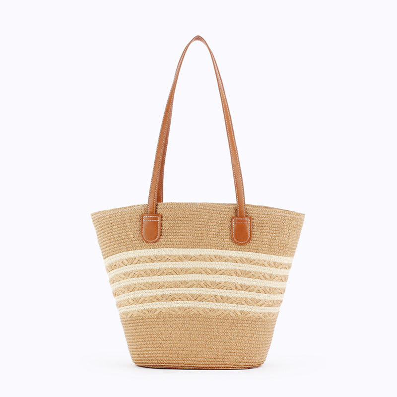 Women Striped Handwoven Large Capacity Tote Holiday Bag