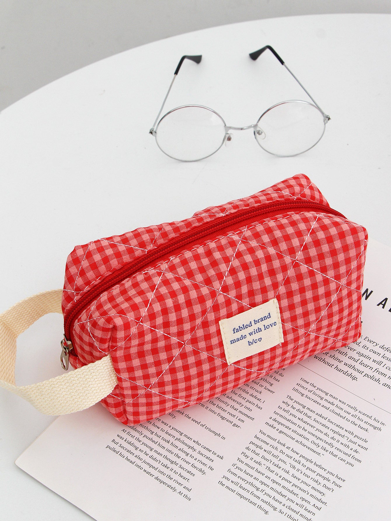 Red Plaid Quilted Large Capacity Cosmetic Bag