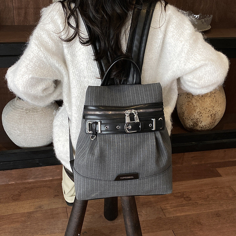 Vintage Pinstripe Backpack with Buckle Detail
