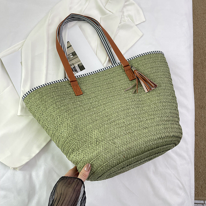 Minimalist Straw Large Handbag Unique Travel Vacation Shoulder Tote Bag