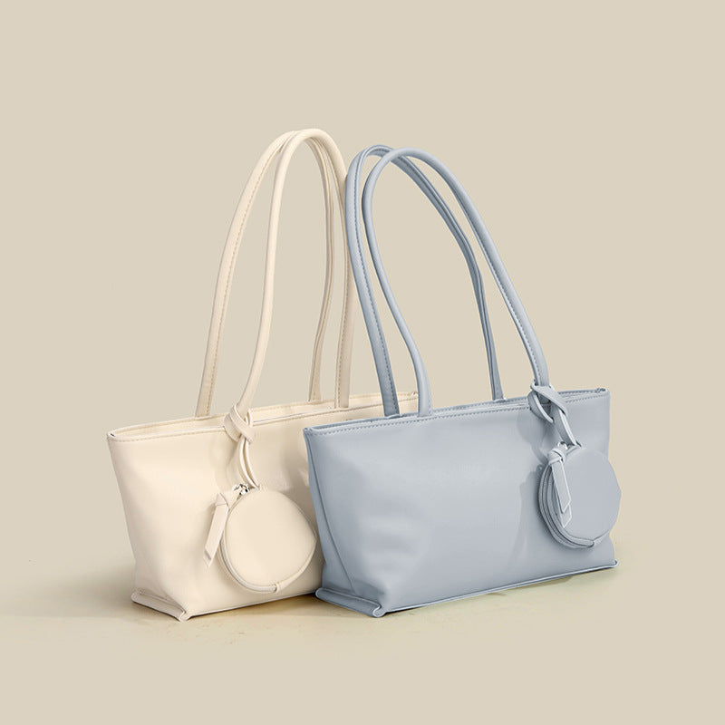 Minimalist PU Leather Shoulder Tote Bag with Coin Pouch