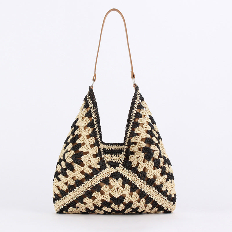 Women Retro Ethnic Paper Rope Woven Large Capacity Commuter Shoulder Bag