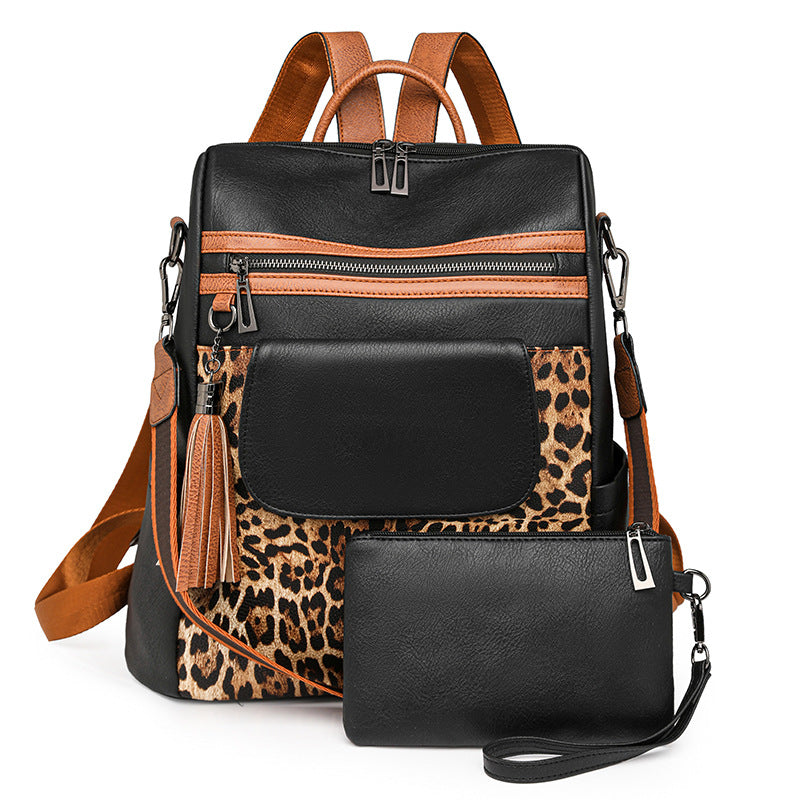 Women New Vintage Leopard Fashion Large Backpack