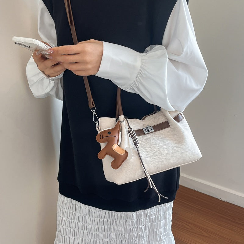 Mini Textured Faux Leather Handbag with Metal Hardware Accent