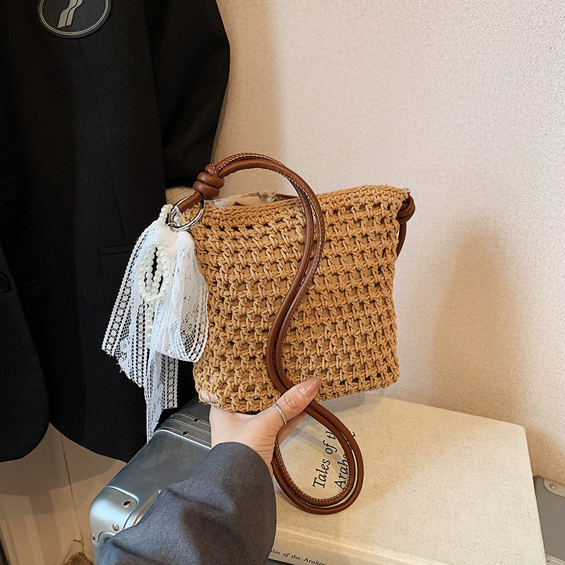 Fresh Sweet Bow Crossbody Phone 2026 New Cotton Woven Summer Beach Bag