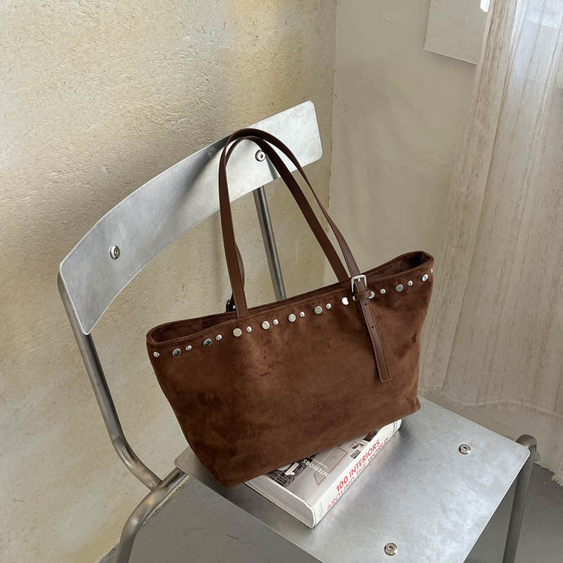 Studded Suede Tote with Adjustable Shoulder Straps