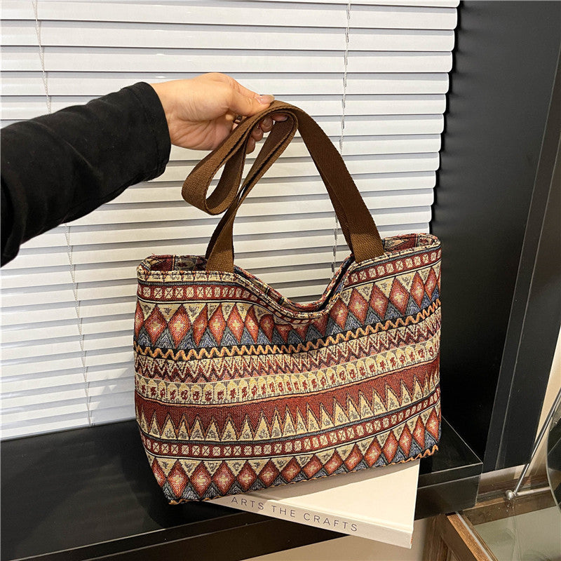 Ethnic Large-Capacity Canvas Commuting Tote Bag