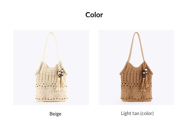 Boho Hand Crocheted Cotton Shoulder Tote with Beaded Tassel