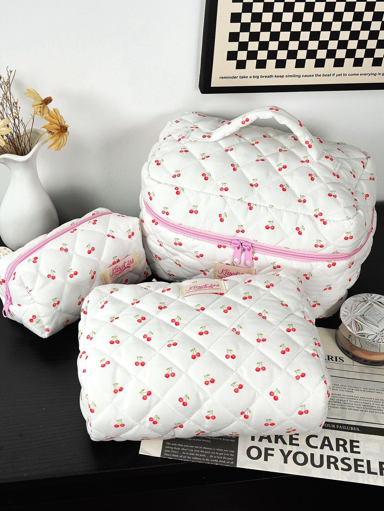 Canvas Striped Octagonal Large-Capacity Toiletry Bag