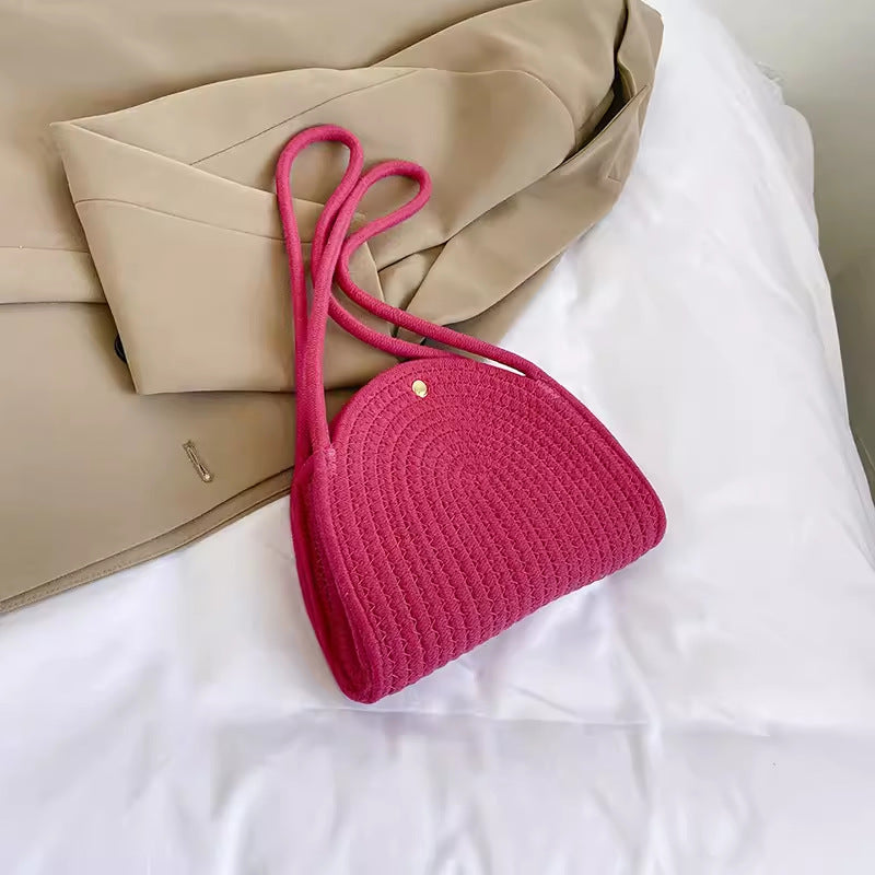 Women Straw 2026 New Cotton Woven Trendy Handheld Shoulder Bag