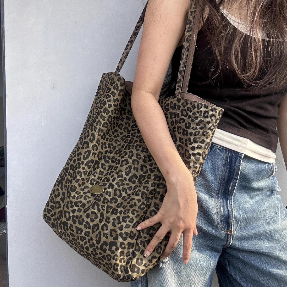 Women Leopard Print Canvas Tote Bag
