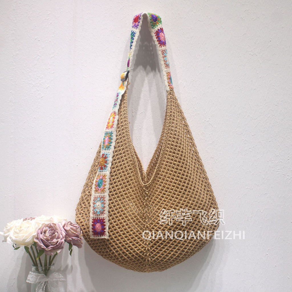 New Cross-Border Amazon Cross-Border Women'S Patchwork Knitted Hand Shoulder Bag Hot Sale Simple And Versatile Retro Knitted Bag