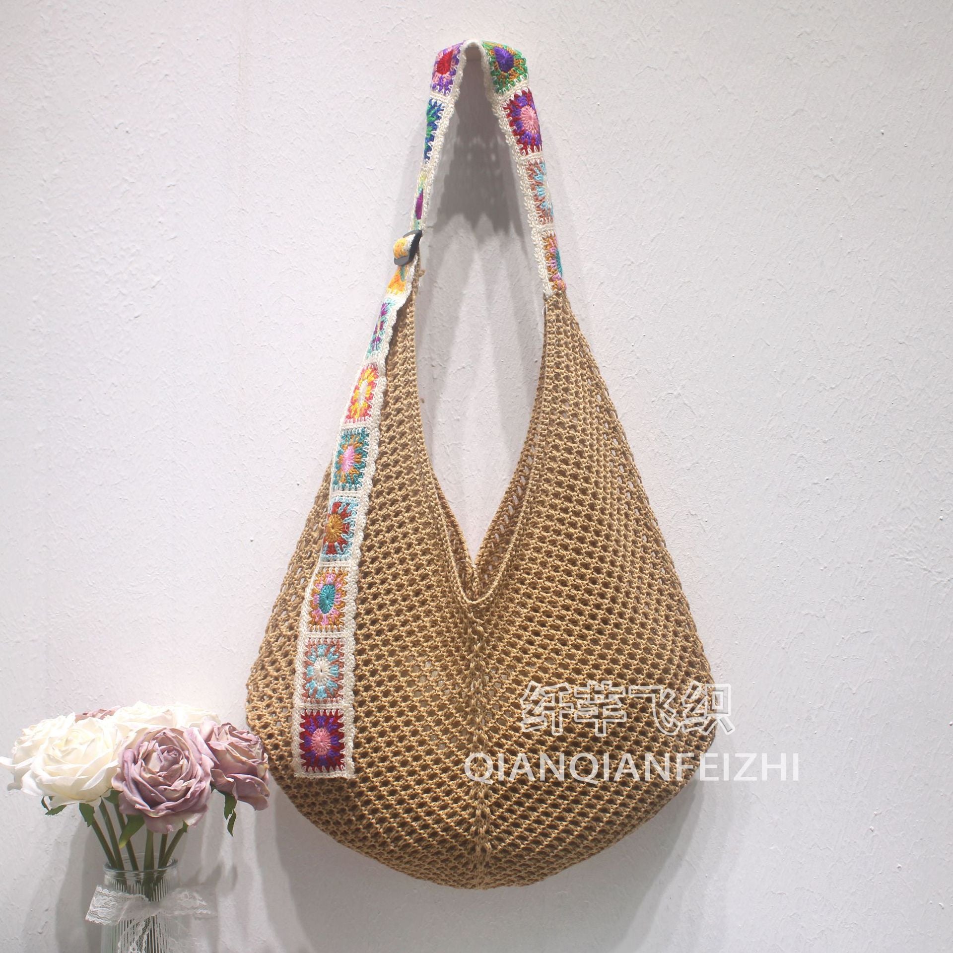 New Cross-Border Amazon Cross-Border Women'S Patchwork Knitted Hand Shoulder Bag Hot Sale Simple And Versatile Retro Knitted Bag