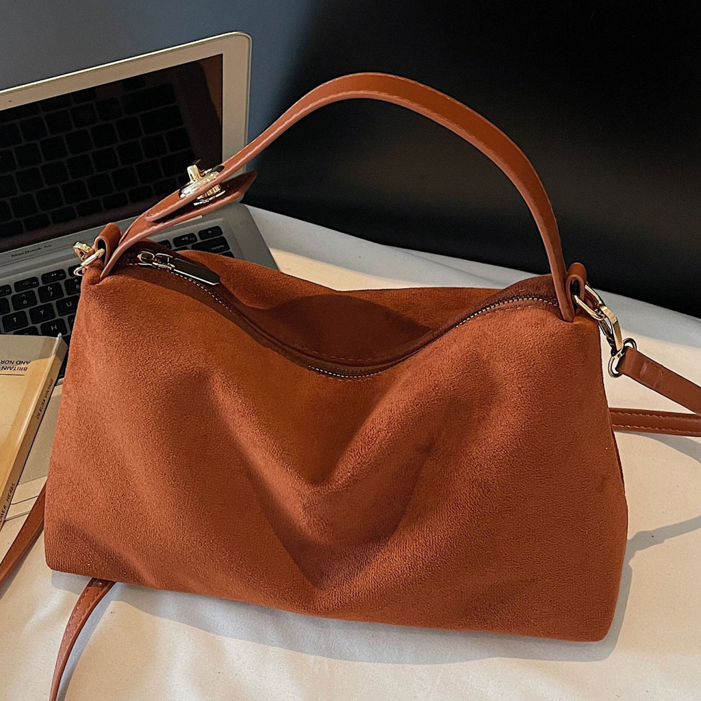 Retro Minimalist Suede Look Hobo Shoulder Bag
