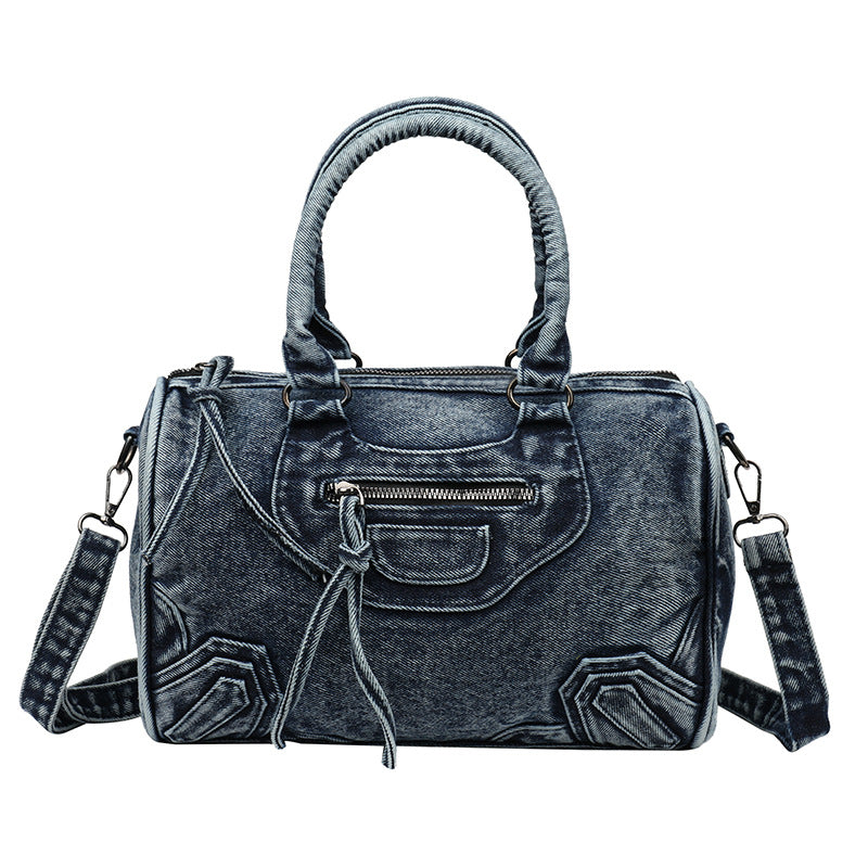 2026 Retro Washed Denim Tote Bag, Large Capacity Shoulder Crossbody Handbag