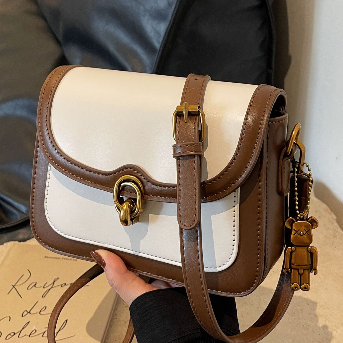 PU Leather Flap Crossbody Bag with Metal Clasp