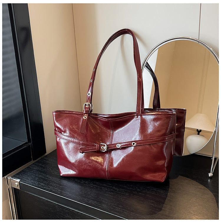 Buckle Strap Vintage Soft Zip Closure Tote Bag