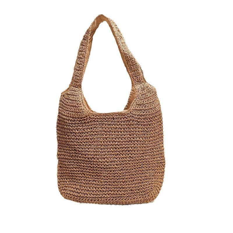 Handwoven Straw Shoulder Woven Summer Beach Tote Bag